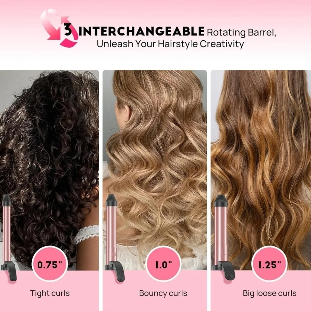 Mescomb 3-in-1 Automatic Curling Iron - Pink and Black